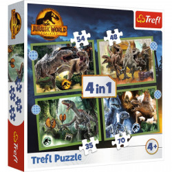 PUZZLE 4W1 GROŹNE DINOZAURY 